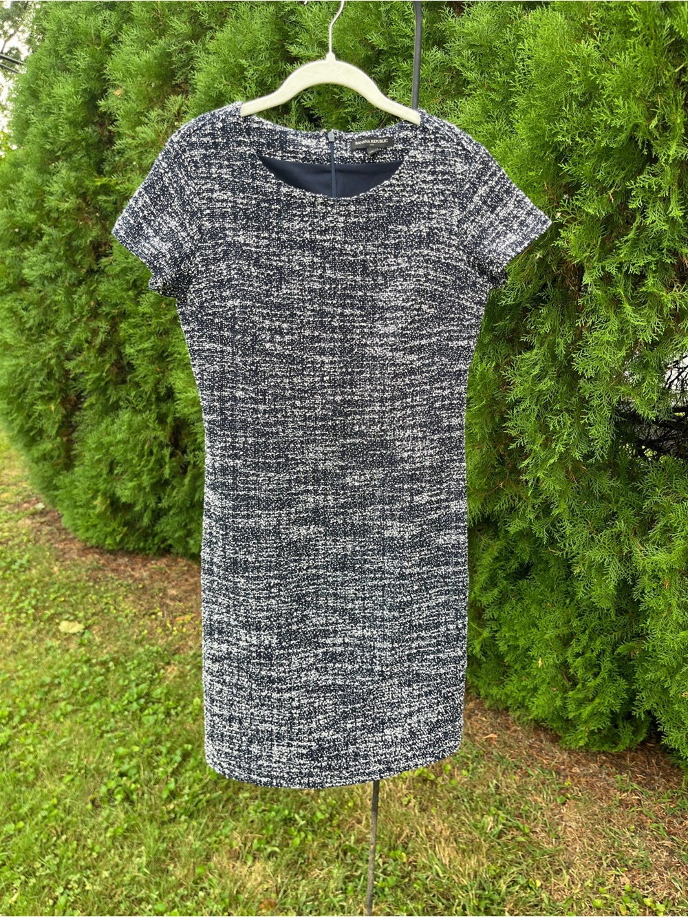 Banana Republic Navy and Off-White Tweed Sheath Dress